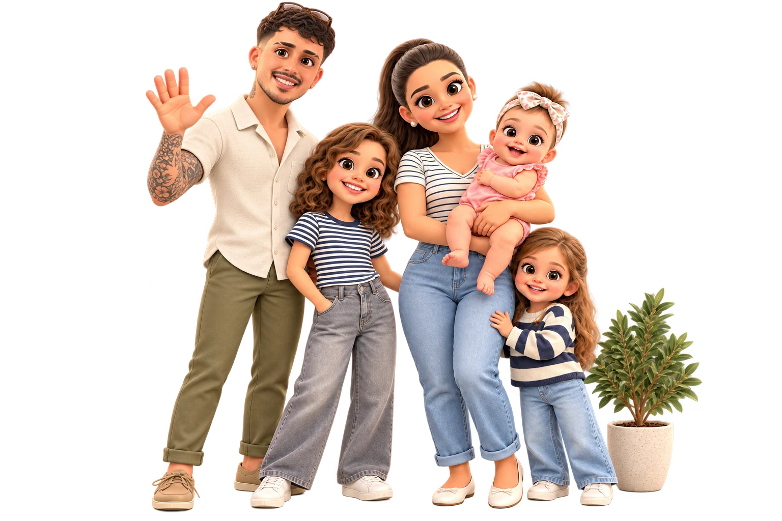 Ilustración de la familia Murillo Barrantes dando la bienvenida