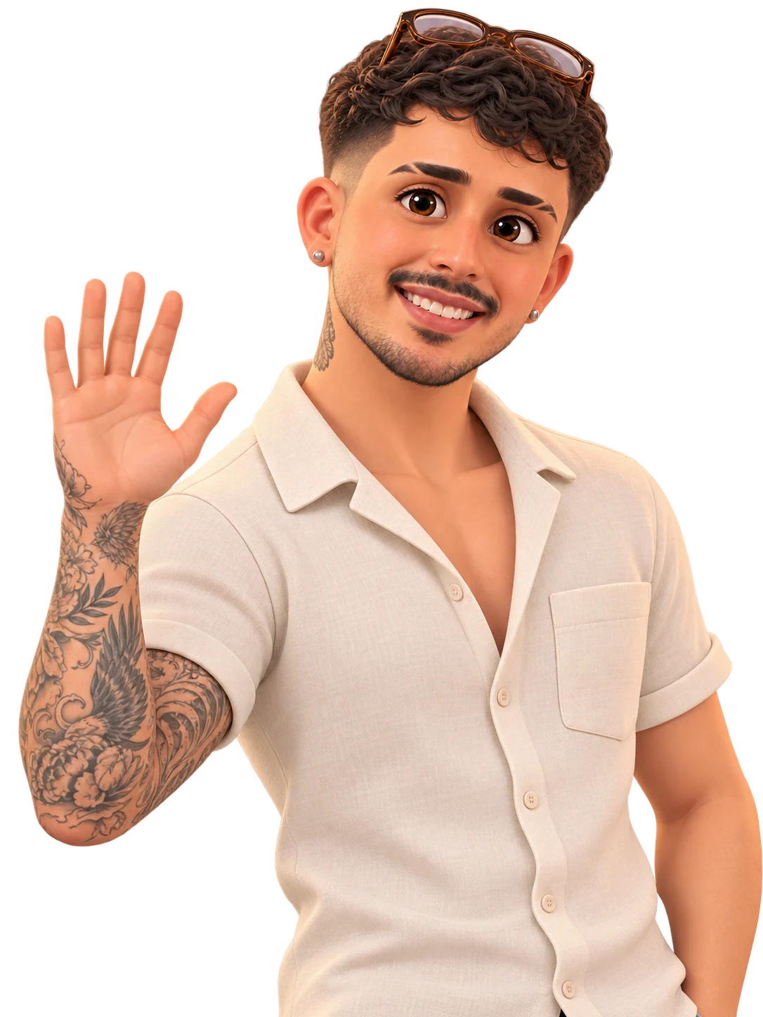 Javier en su versión animada, saludando