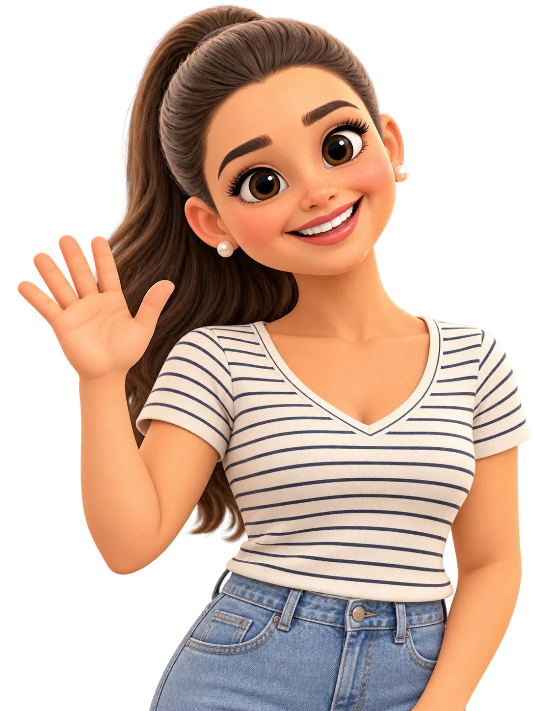 Tania en su versión animada, saludando