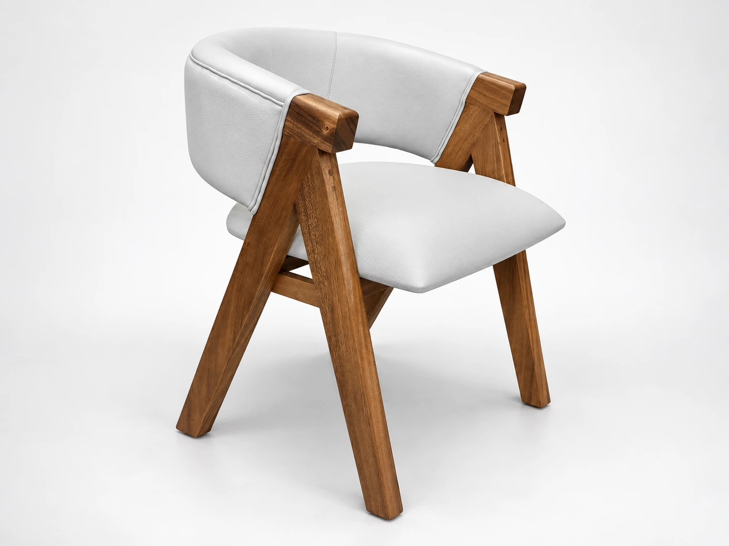 Ilustración de la silla con estructura de madera y respaldo curvo tapizado, preparada con IA